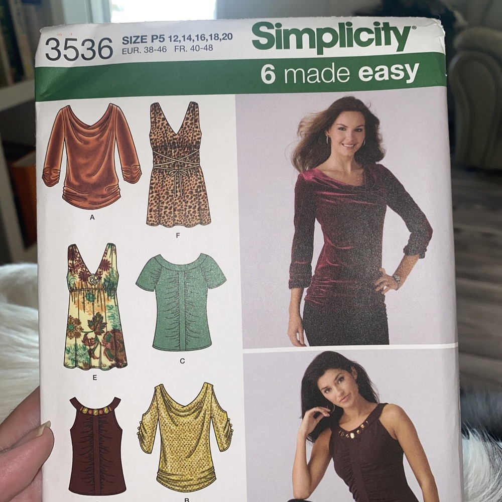 Simplicity 3536 Misses Knit Tops Sewing Pattern Sizes 12-20 Uncut Cowl Neck